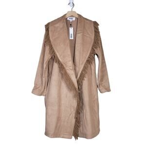 BB Dakota by Steve Madden Womens M Fringe Off Lined Coat Tan NEW